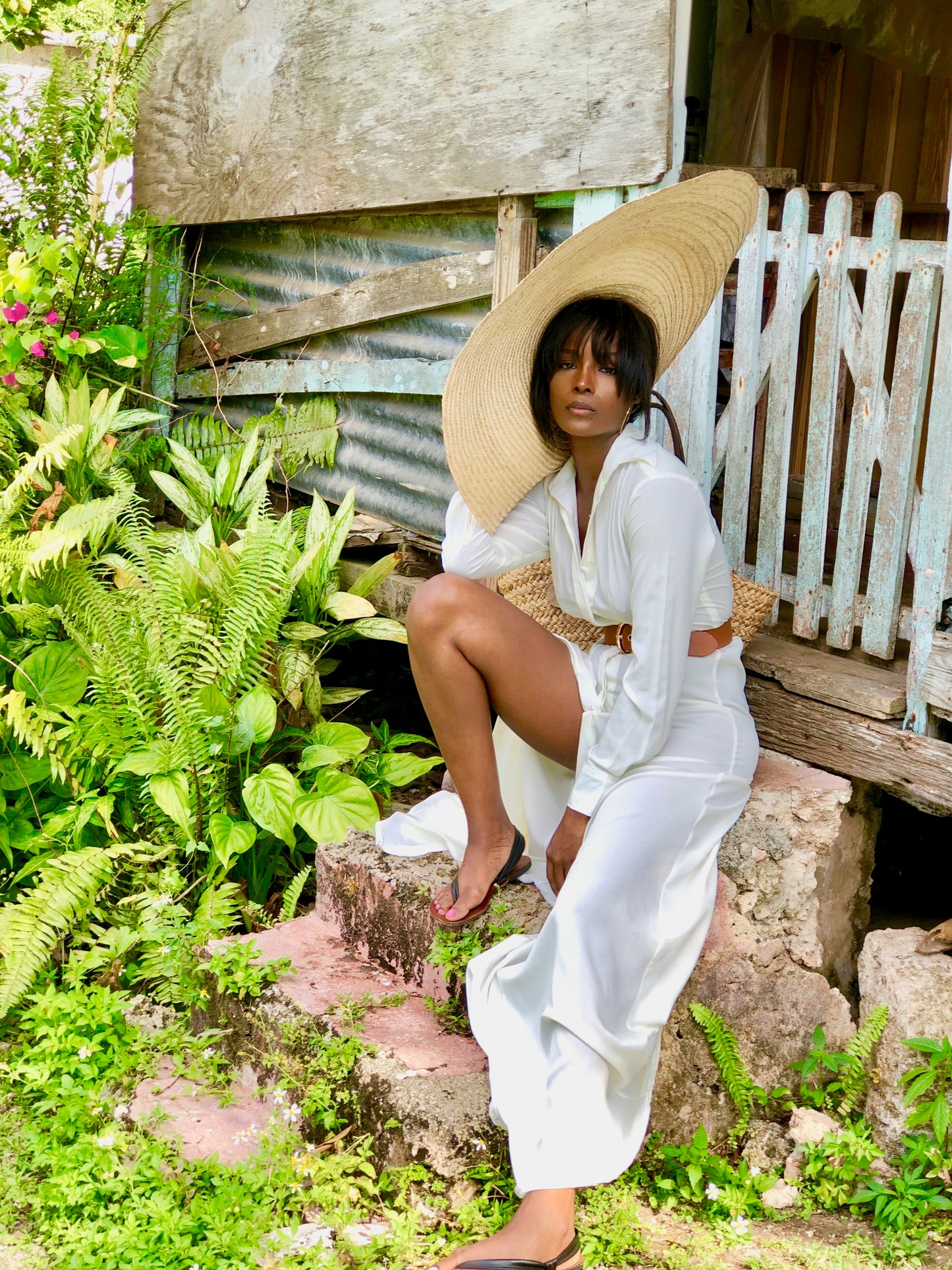 Off White Floor Length Shirt Dress