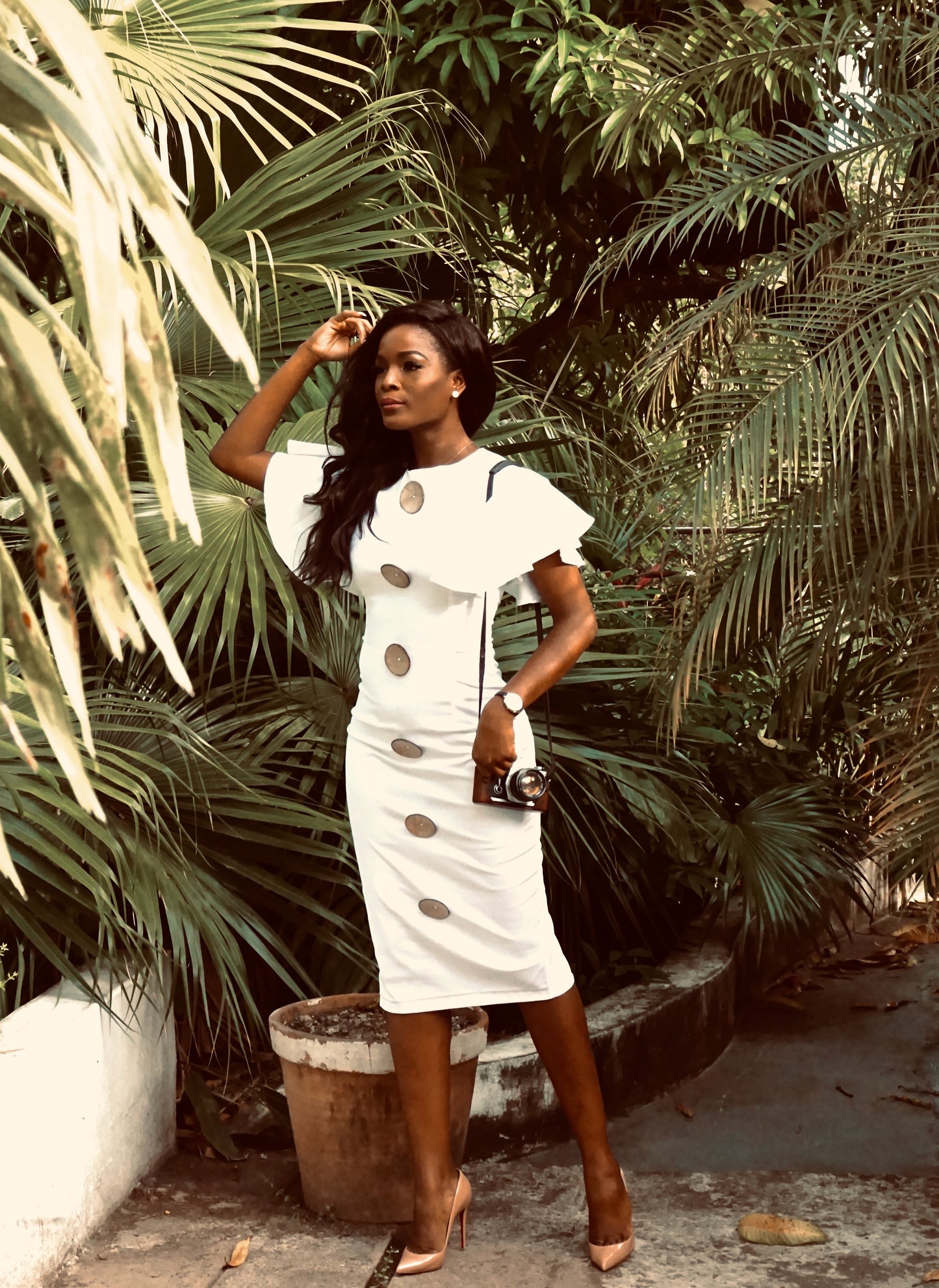 Pressing Buttons Dress White