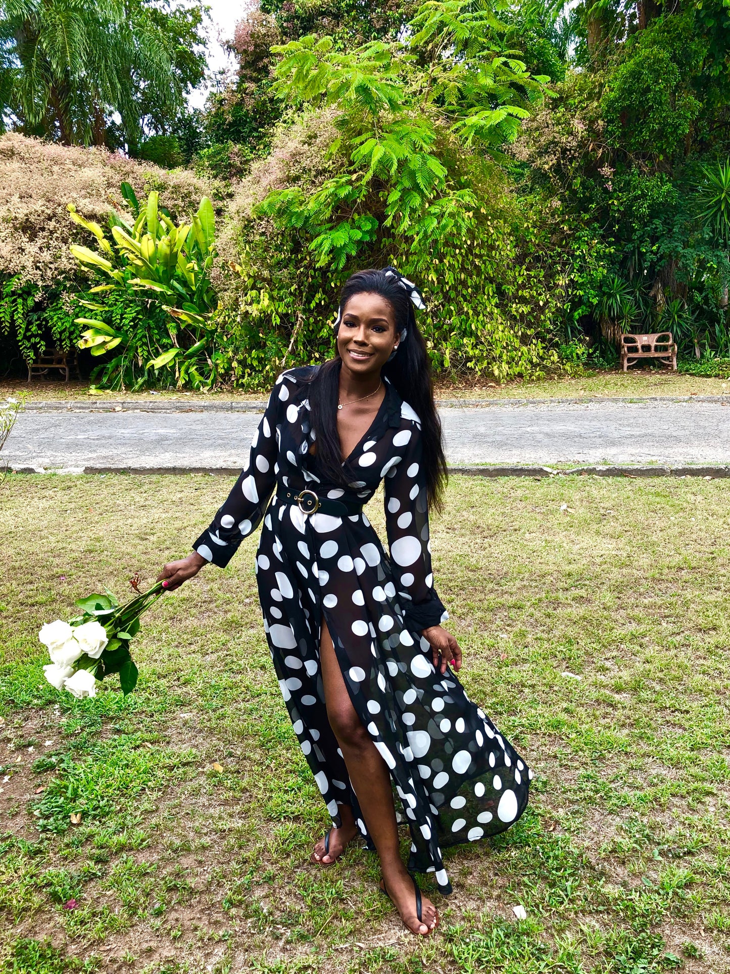 White on Black Polka Sheer Dress