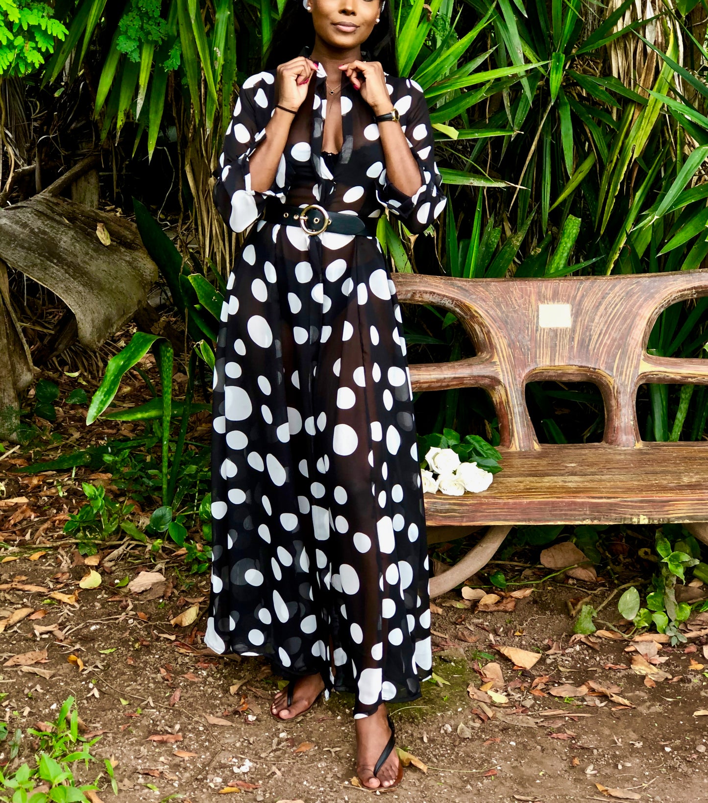 White on Black Polka Sheer Dress