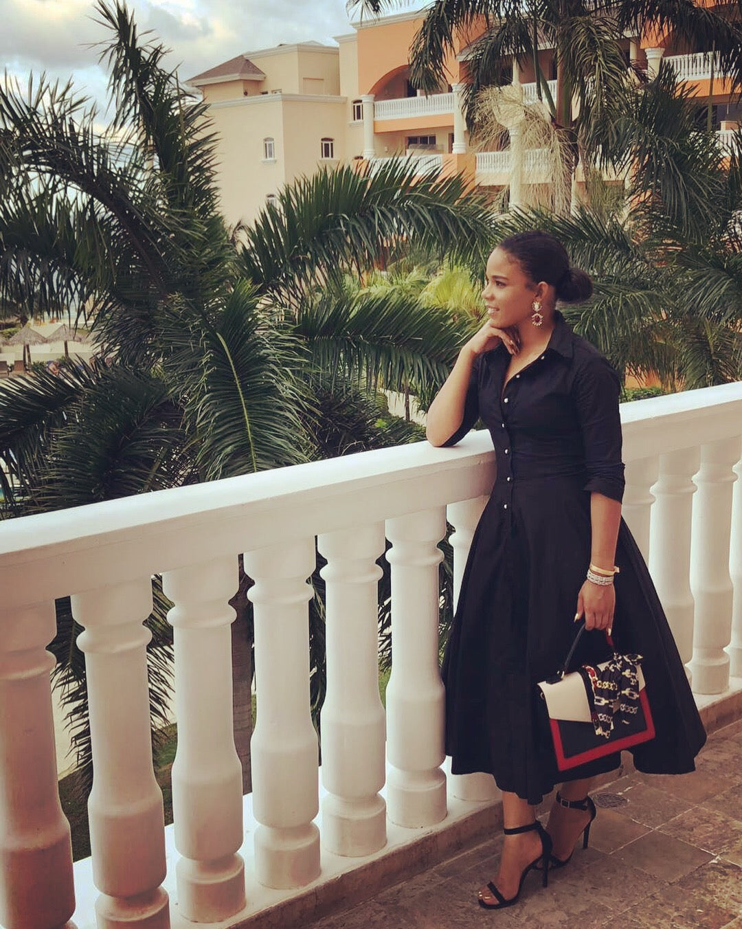 Button Up Twirl Dress Black