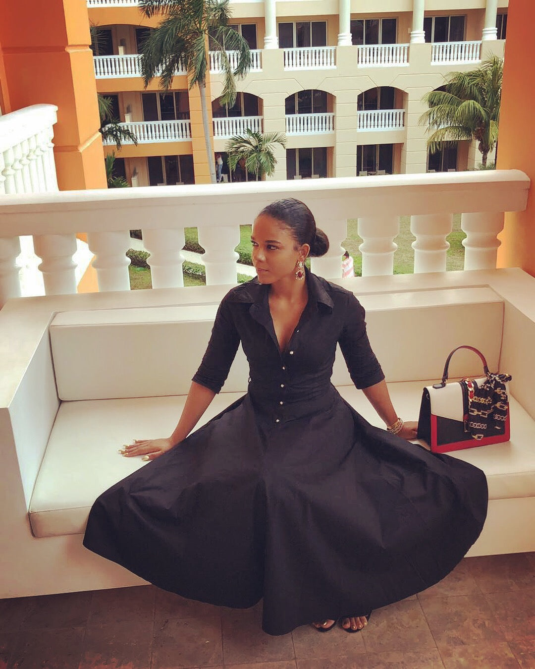 Button Up Twirl Dress Black