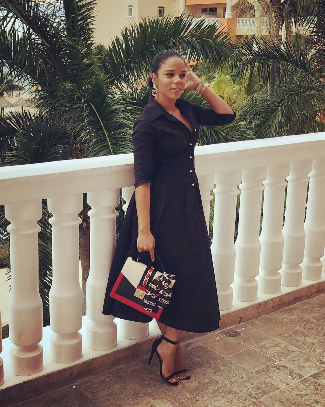 Button Up Twirl Dress Black