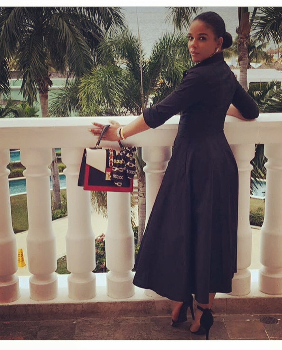 Button Up Twirl Dress Black