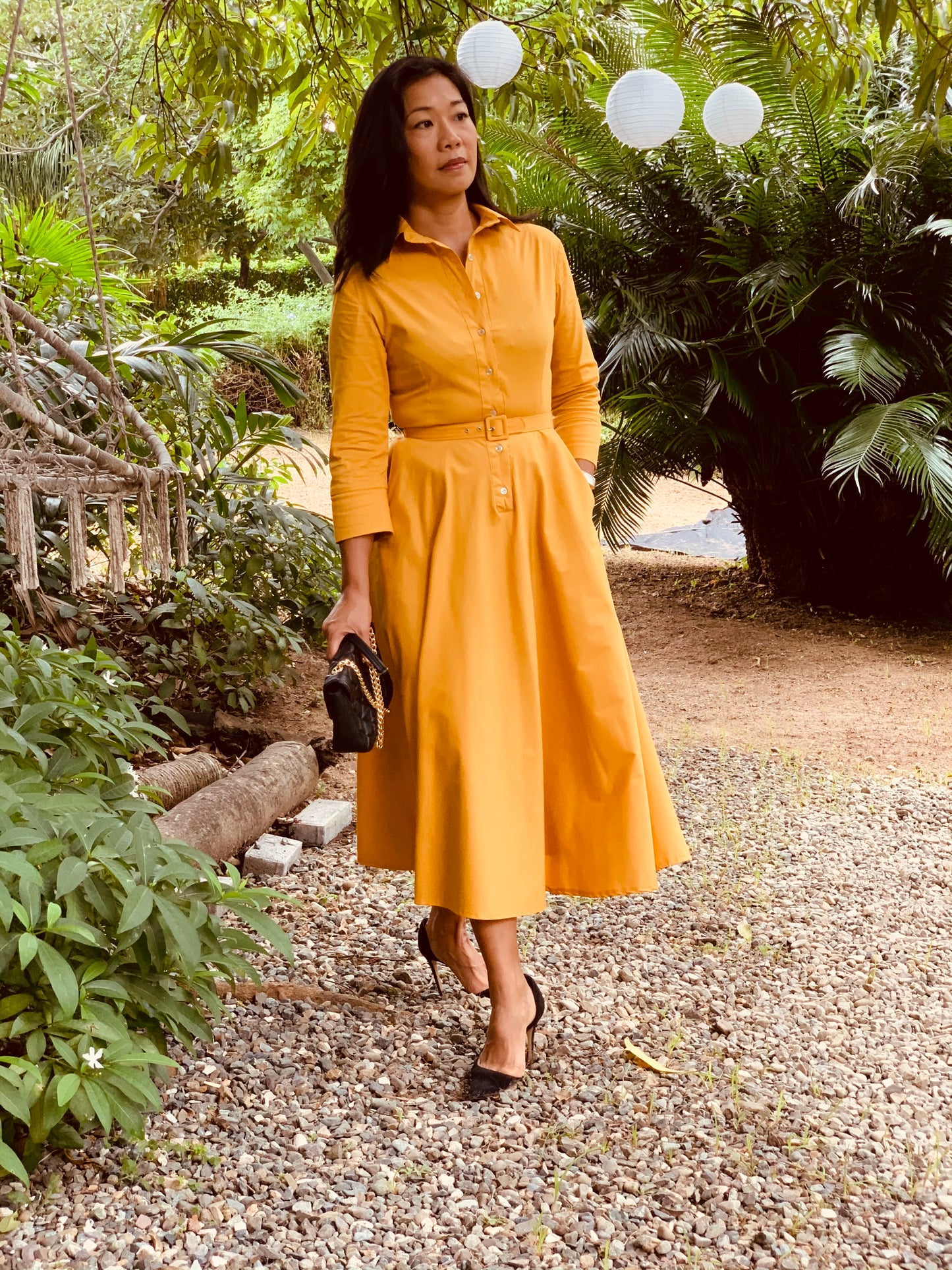 Button Up Twirl Dress Mustard