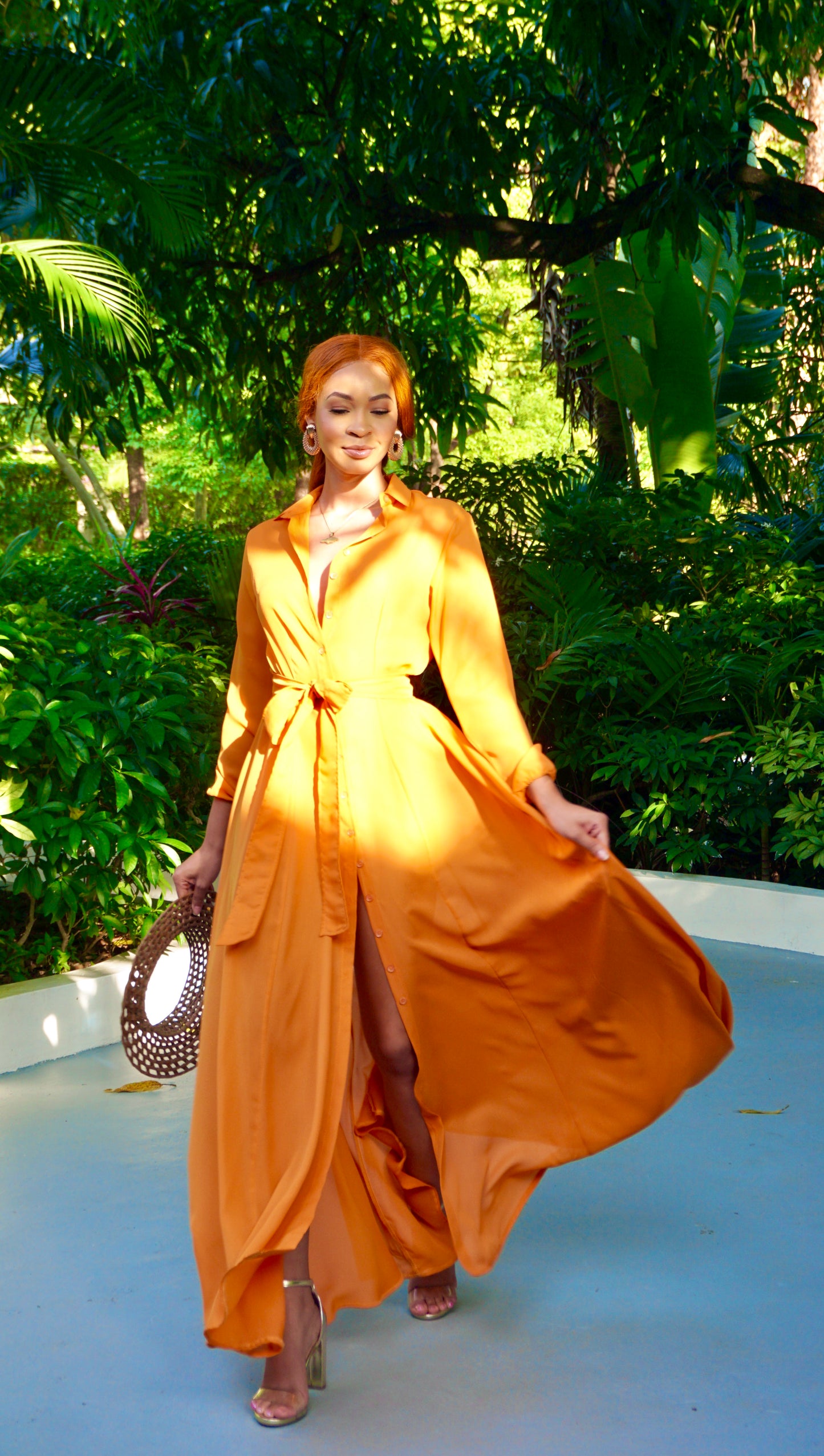 Button Up Summer Dress Burnt Orange