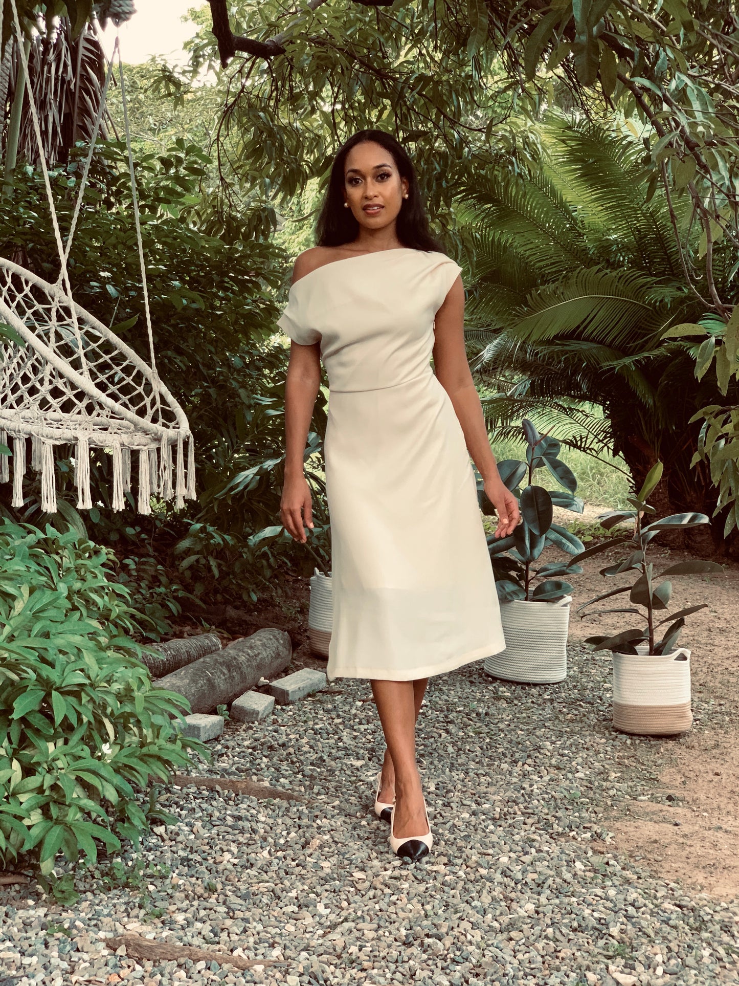 Off My Shoulder Beige Dress