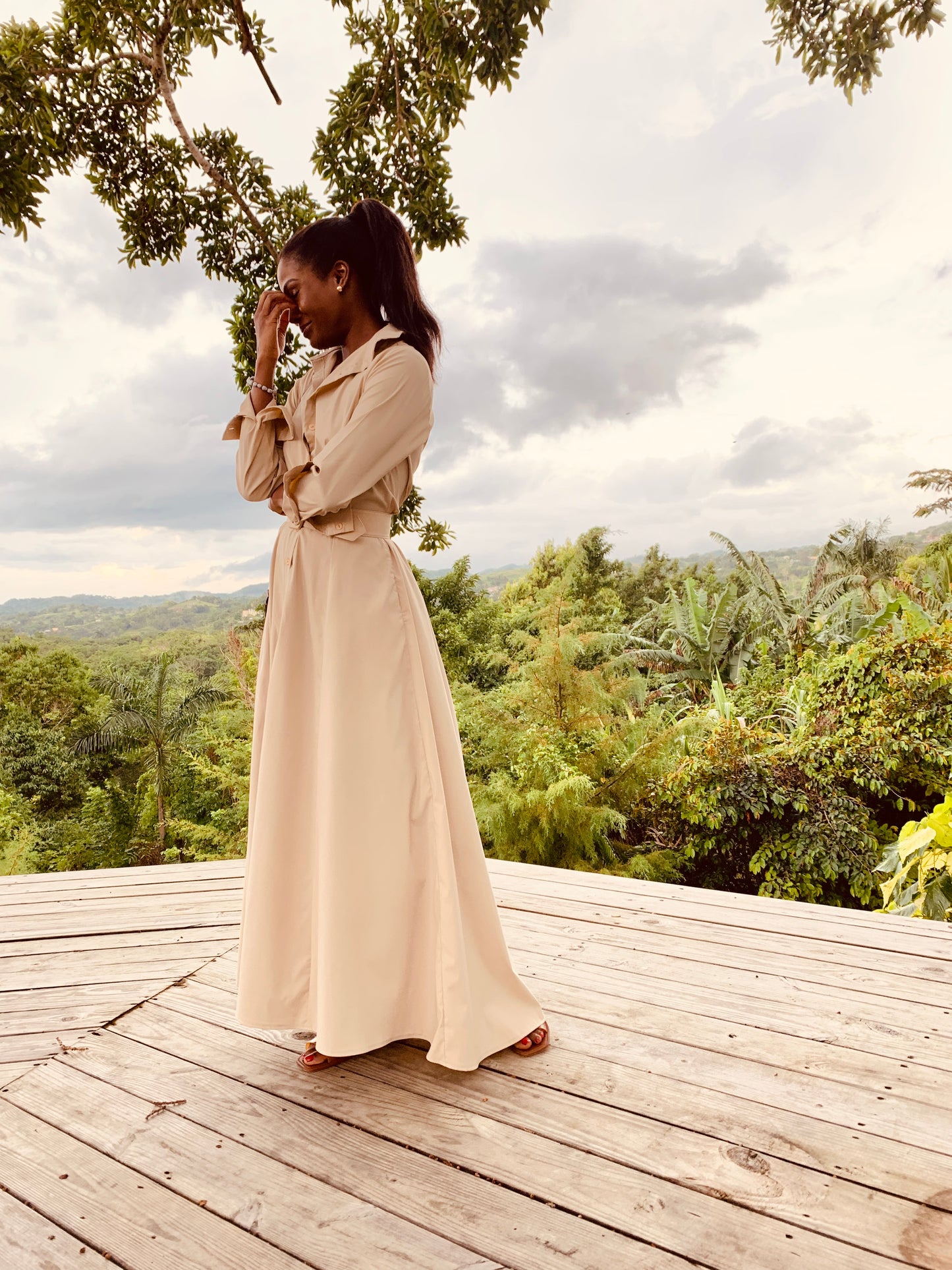Beige Floor Length Shirtdress