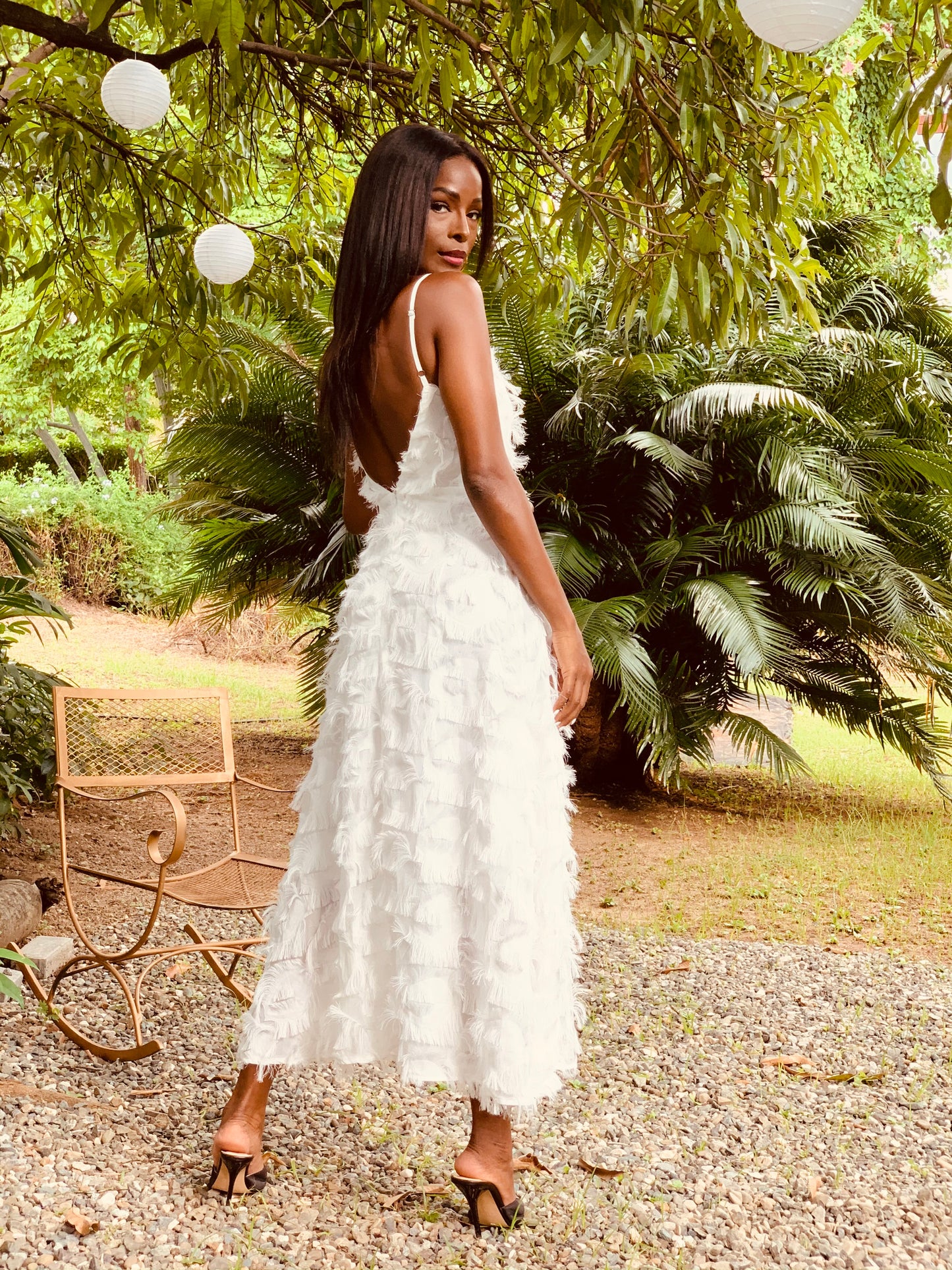 Feathered Dress White