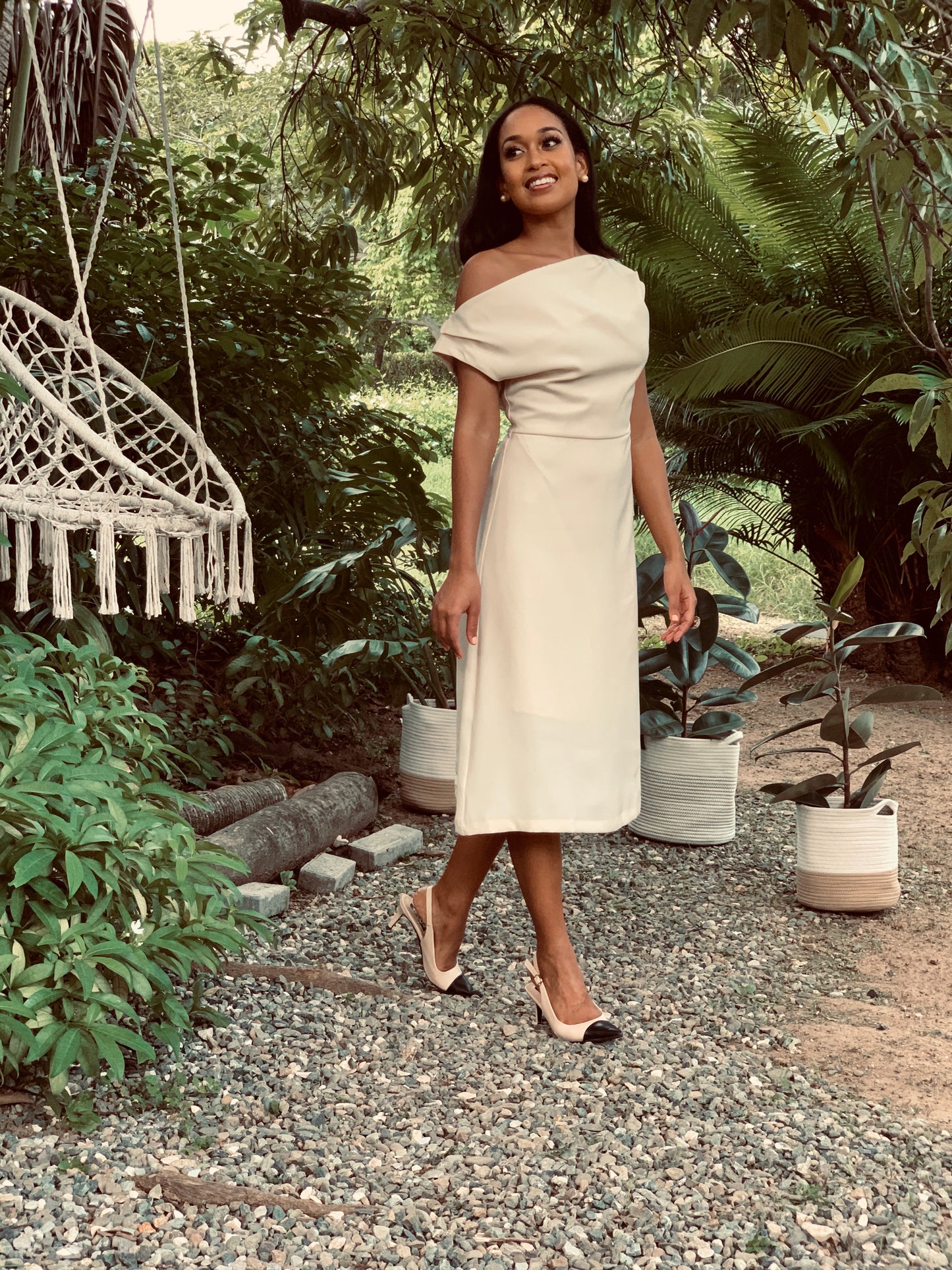 Off My Shoulder Beige Dress