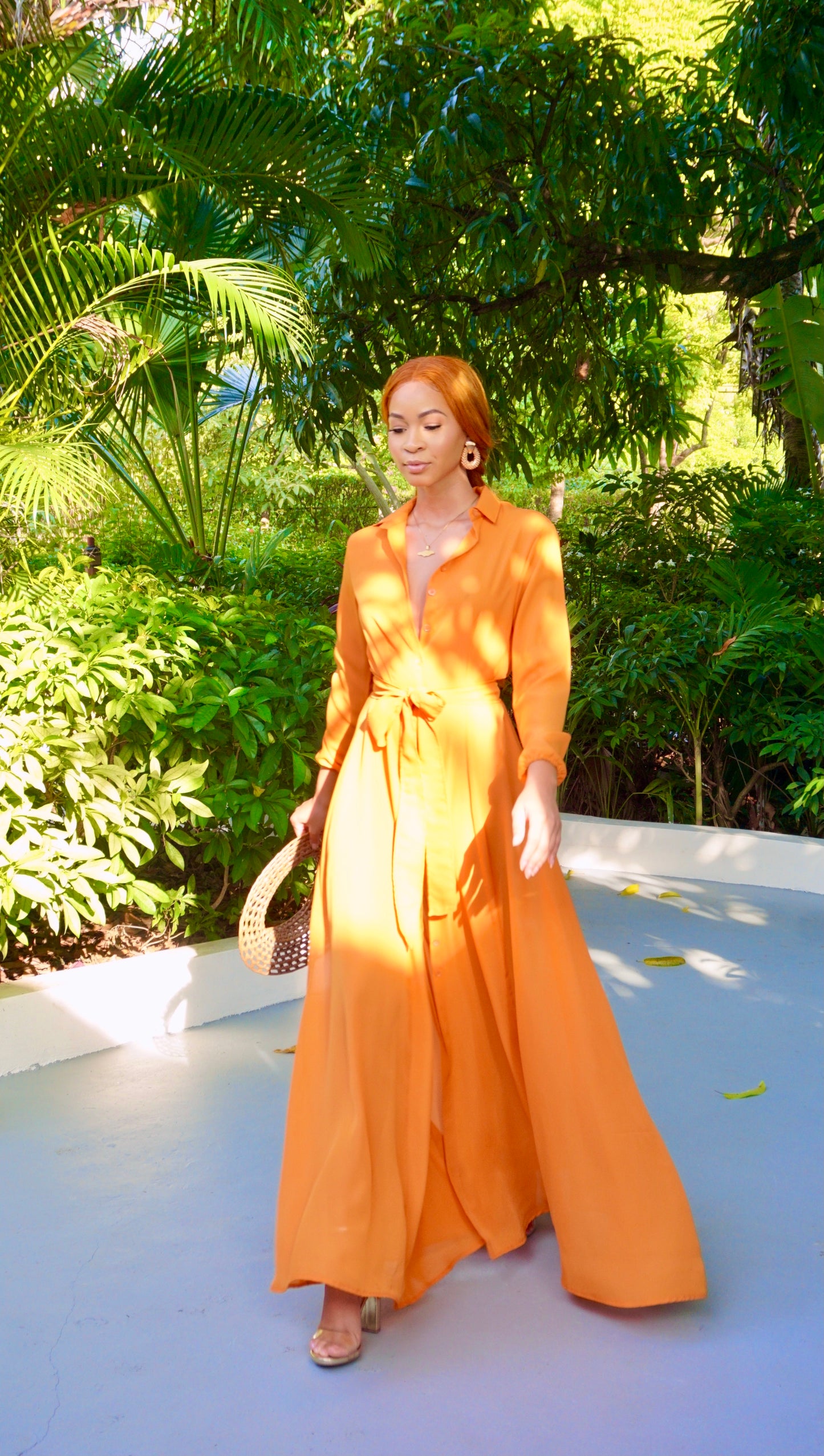 Button Up Summer Dress Burnt Orange