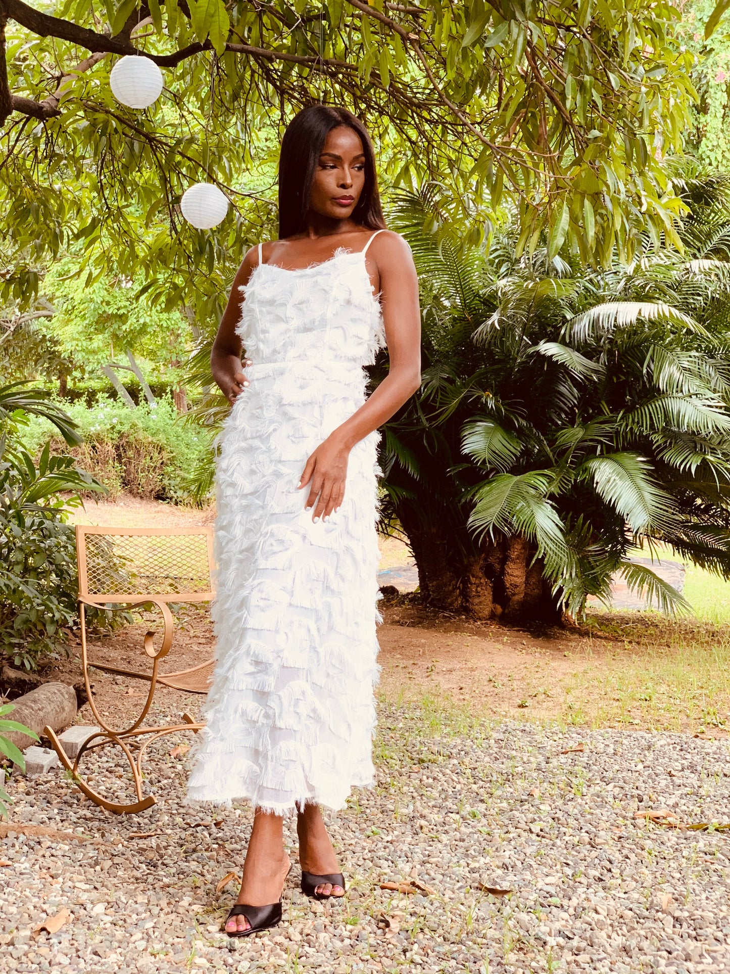 Feathered Dress White
