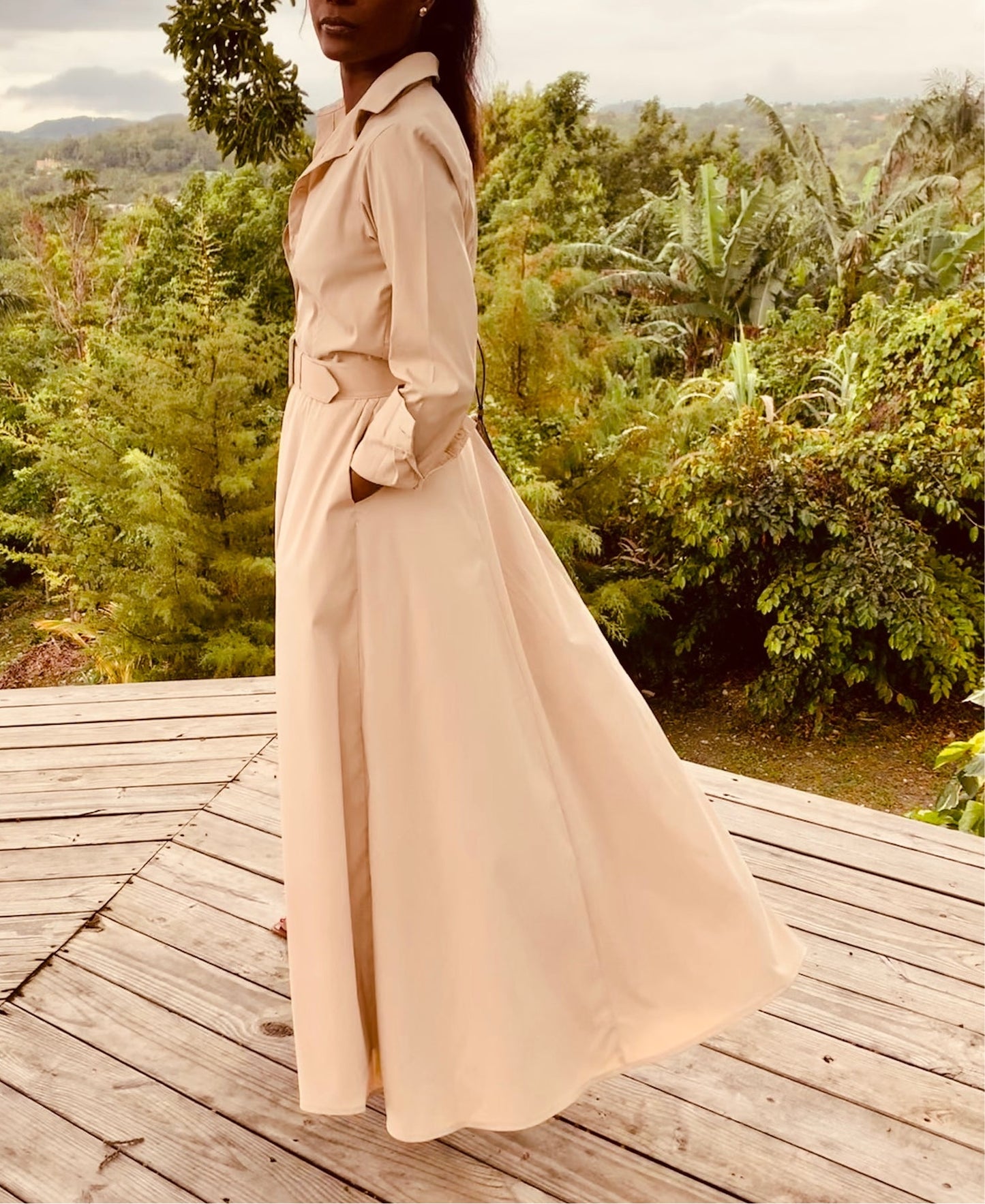 Beige Floor Length Shirtdress