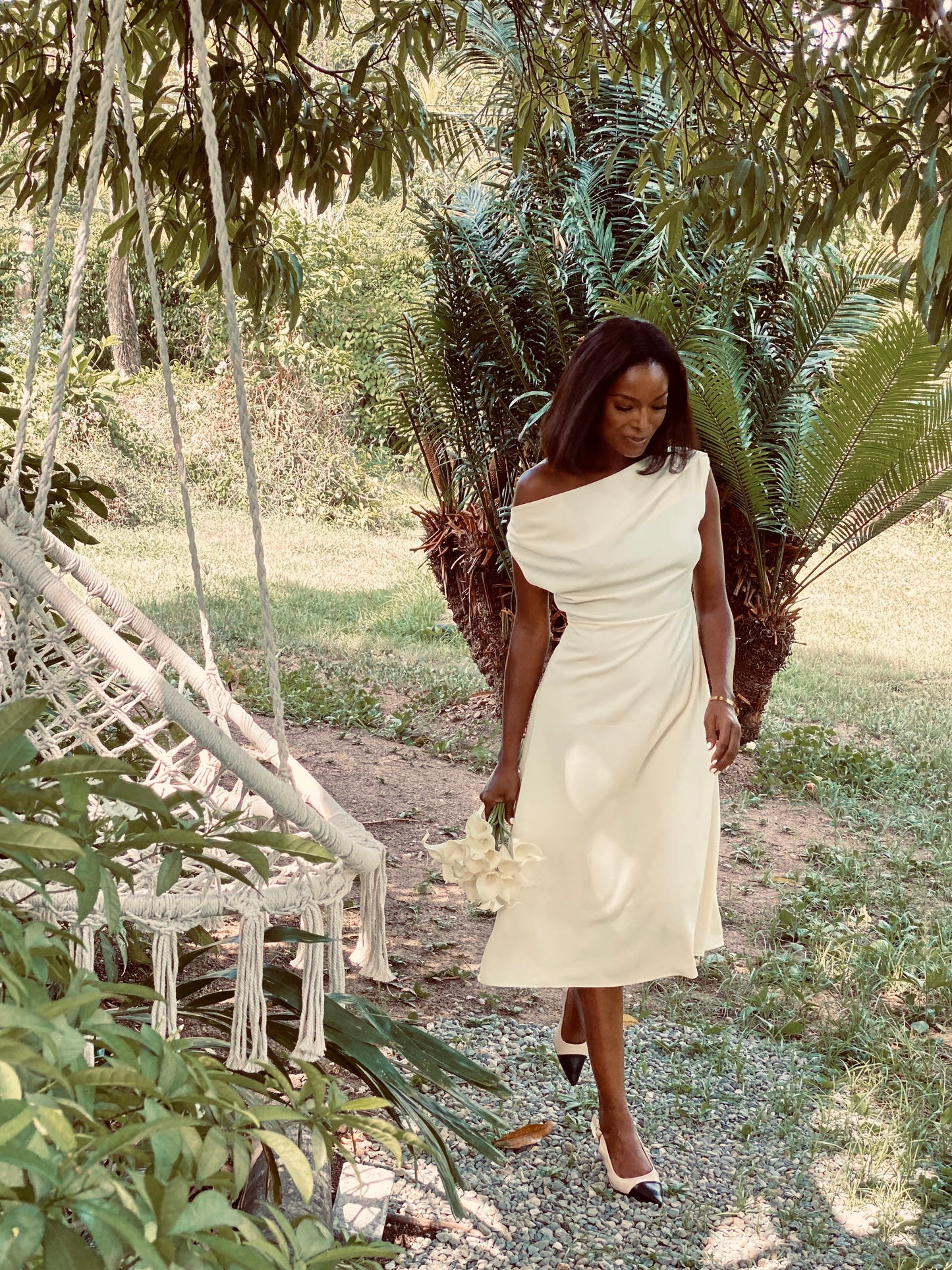 Off My Shoulder Beige Dress