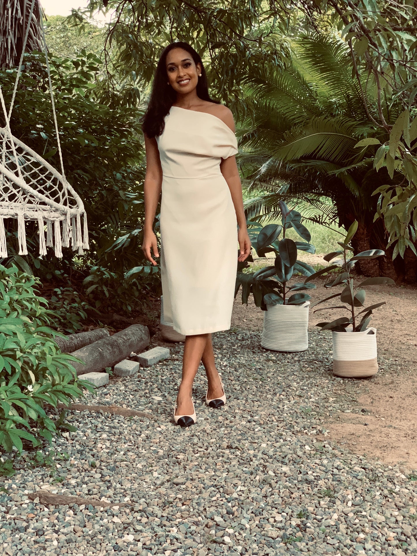 Off My Shoulder Beige Dress