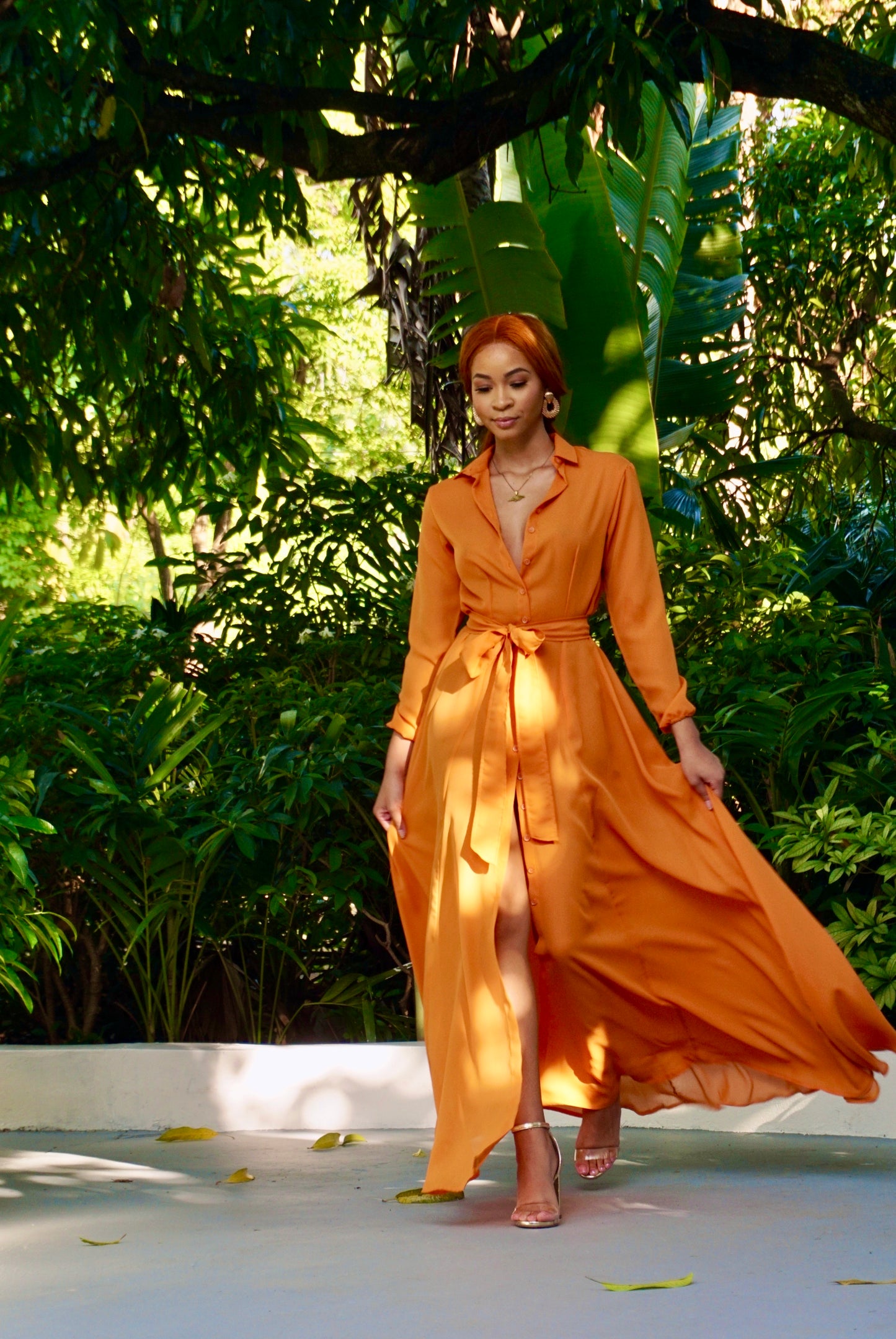 Button Up Summer Dress Burnt Orange
