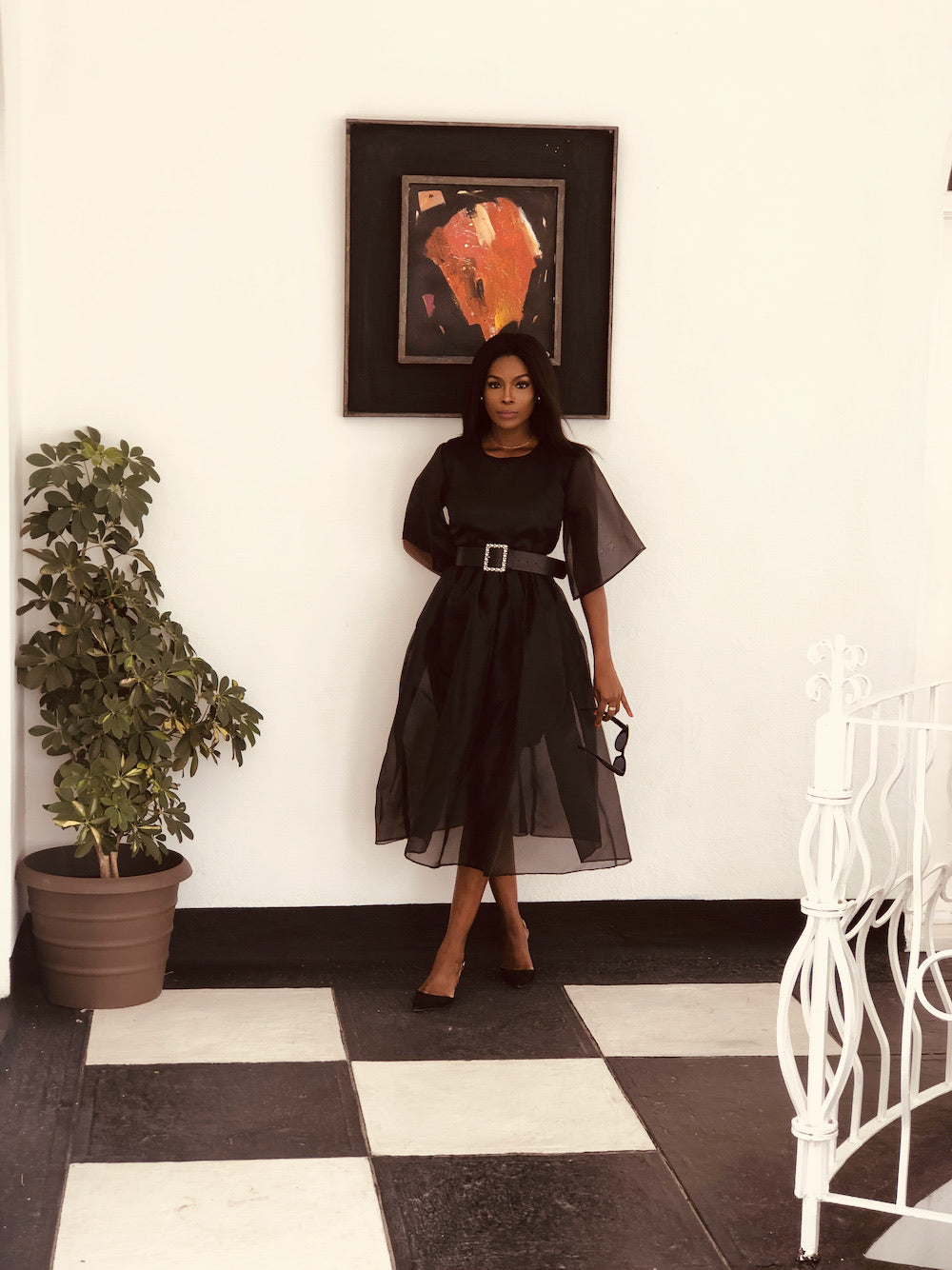 Organza Pouf Dress Black