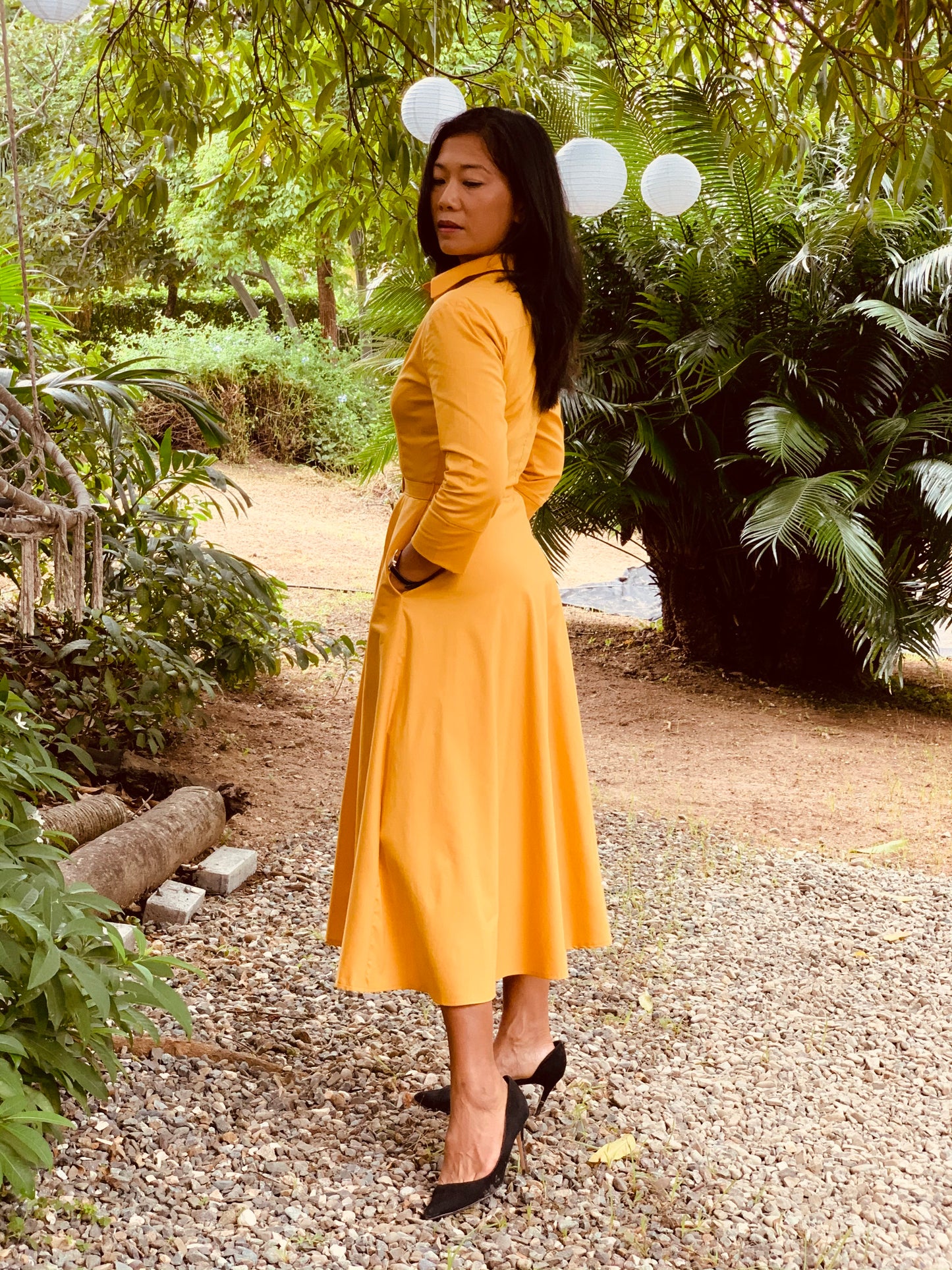 Button Up Twirl Dress Mustard