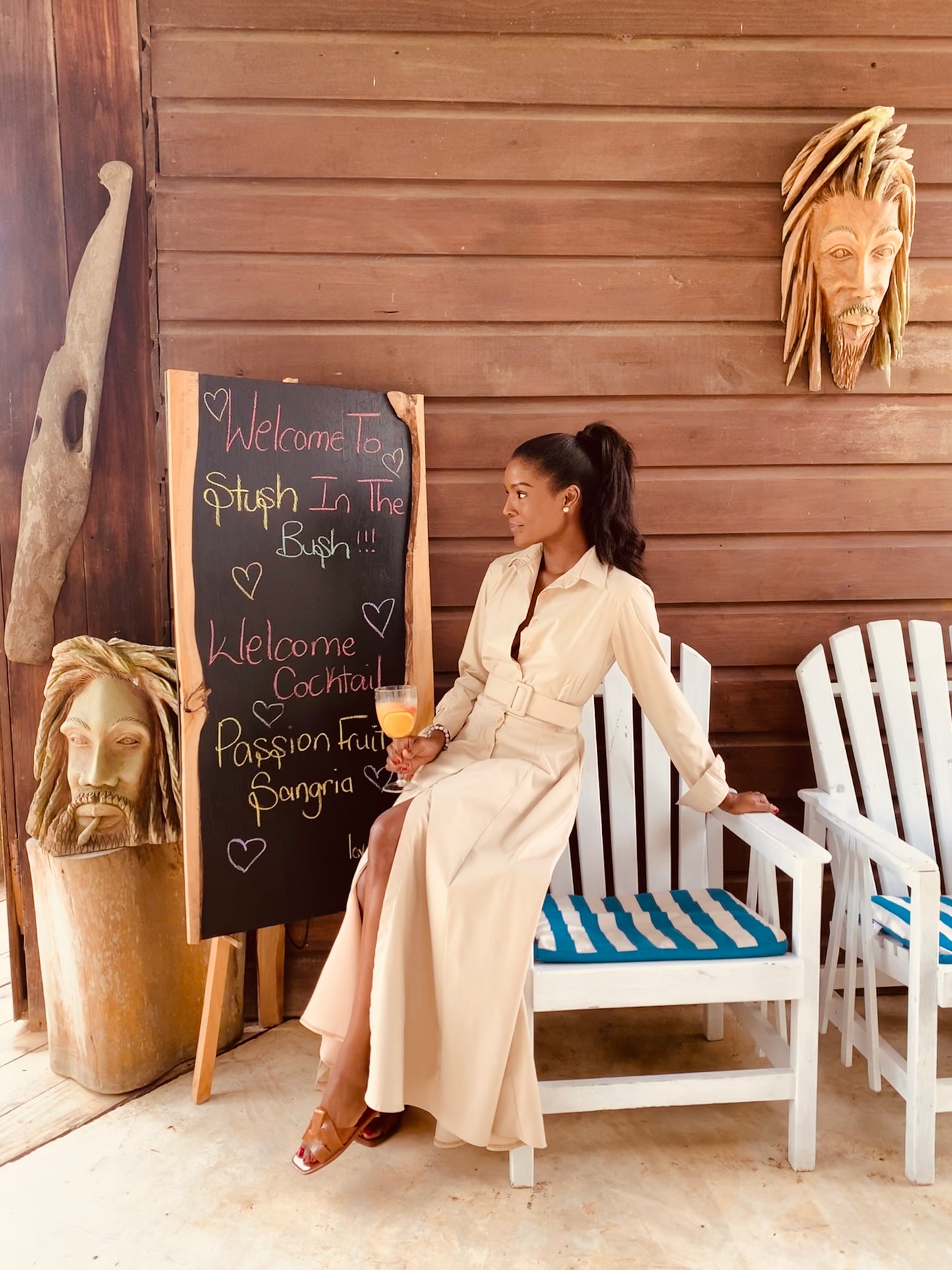 Beige Floor Length Shirtdress
