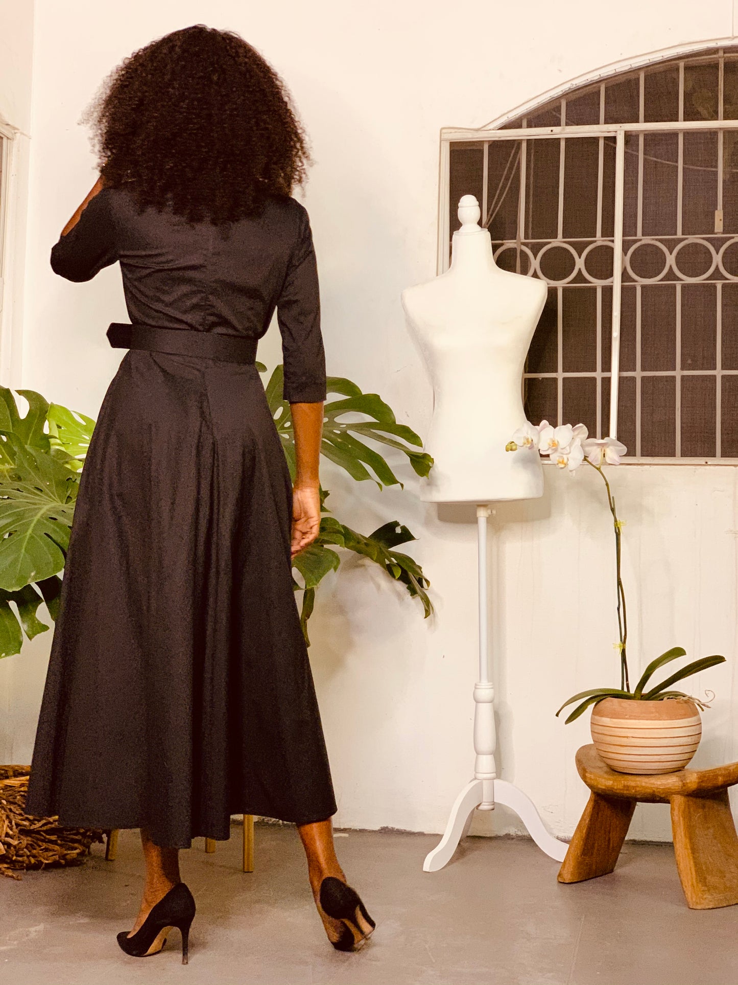 Boat Neck Swing Dress Black