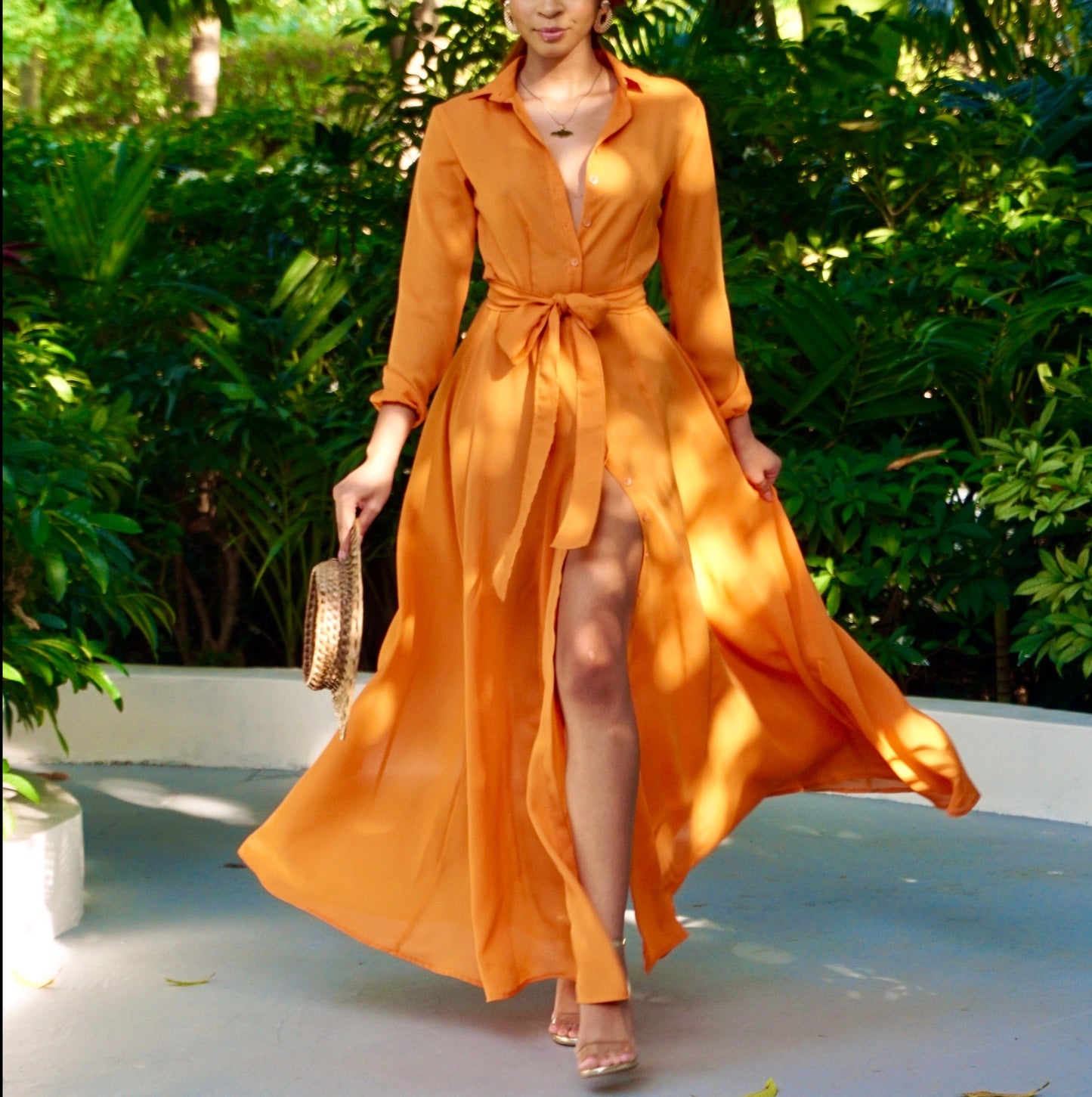Button Up Summer Dress Burnt Orange