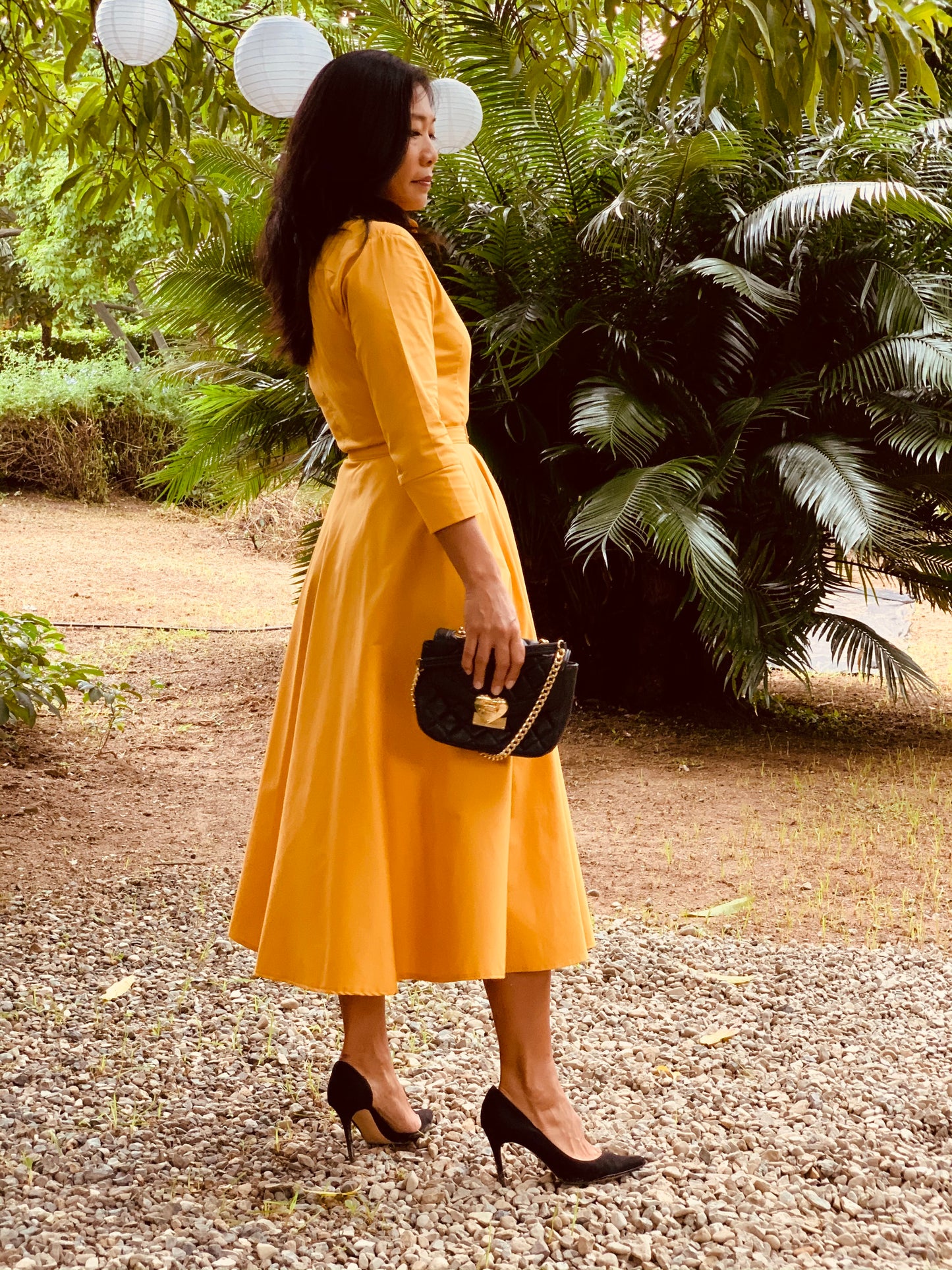 Button Up Twirl Dress Mustard