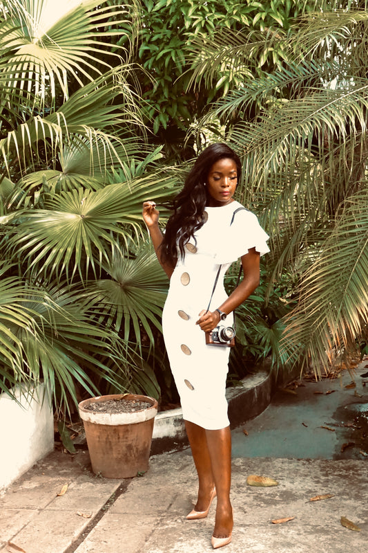 Pressing Buttons Dress White