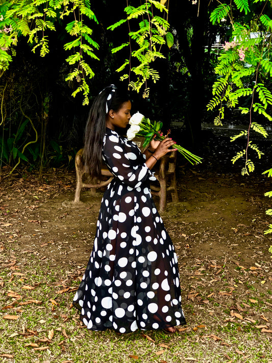 White on Black Polka Sheer Dress