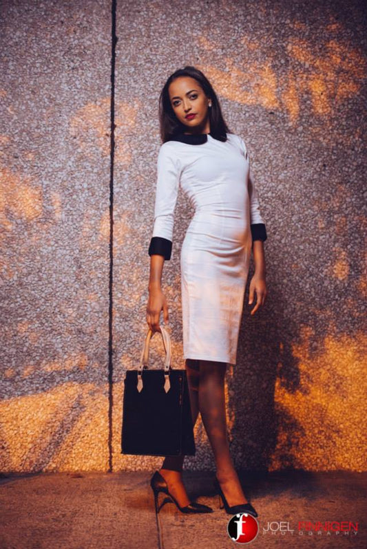 White Dress w/ Black Peter Pan Collar