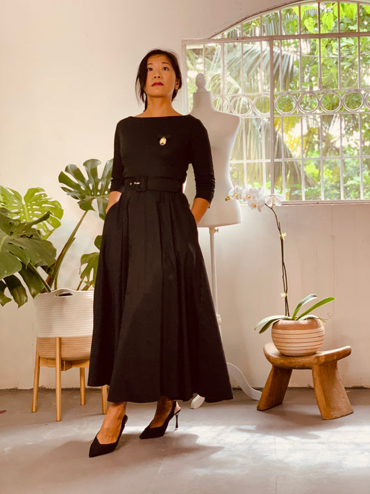 Boat Neck Swing Dress Black