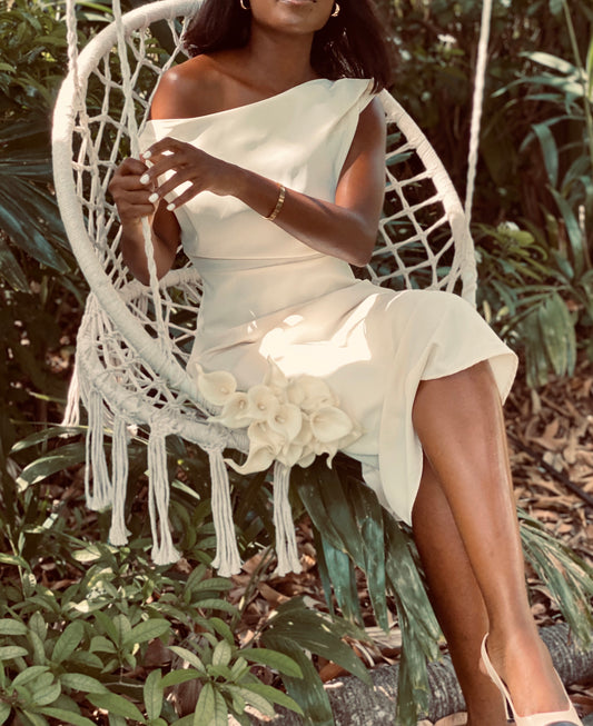 Off My Shoulder Beige Dress