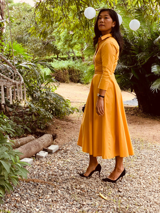 Button Up Twirl Dress Mustard