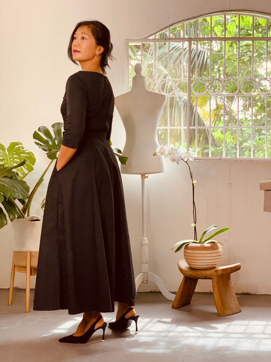 Boat Neck Swing Dress Black