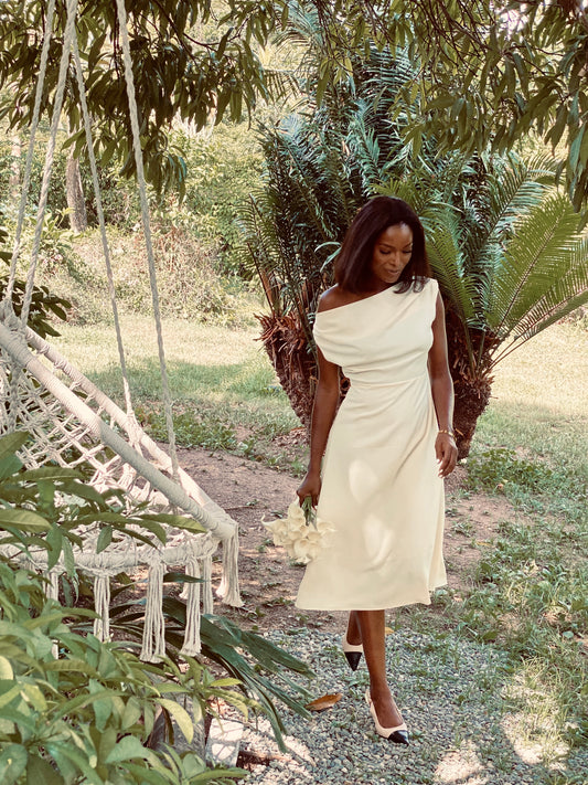 Off My Shoulder Beige Dress