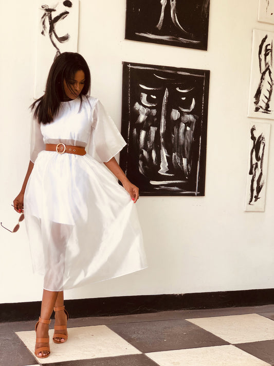 Organza Pouf Dress White