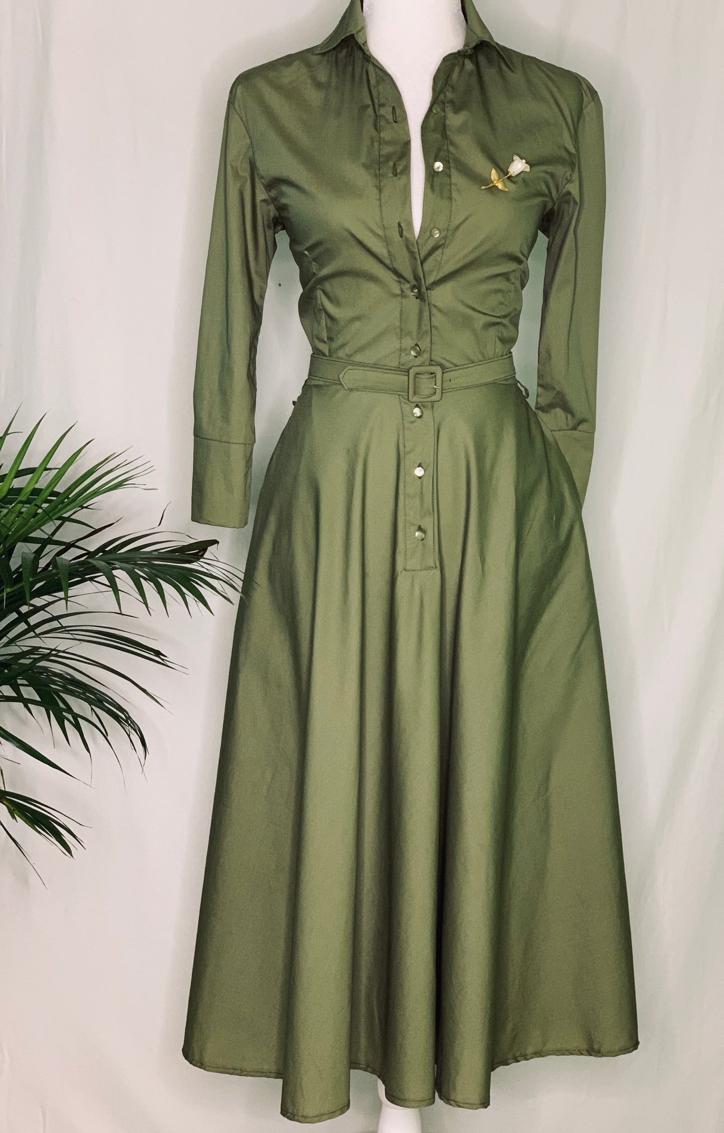 Button Up Twirl Dress Olive