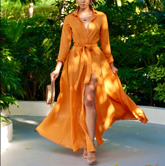 Button Up Summer Dress Burnt Orange