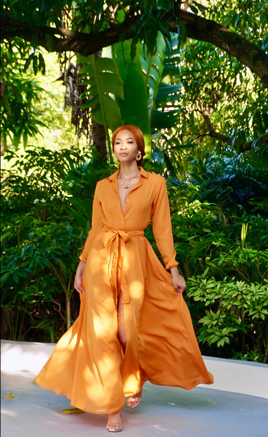 Button Up Summer Dress Burnt Orange